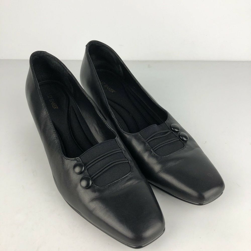 Liz Baker  Black Leather Pumps Slip On Shoes 9M